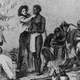 The inspection and sale of a Negro. This reproduction of a wood engraving was originally published in Captain Canot, Twenty Years of an African Slaver by Brantz Mayer. It depicts an African man being inspected by a white man while another white man talks with slave traders.Public Domain